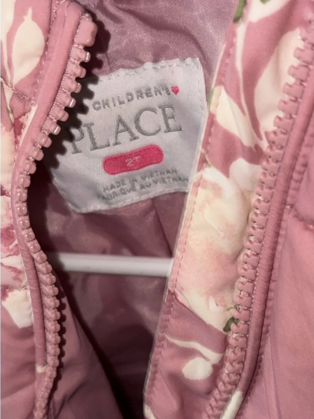 The Children's Place Floral Quilted Pink Hooded Puffer Jacket